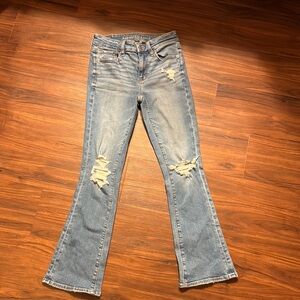 American Eagle Outfitters Light Blue Distressed Flare Jeans